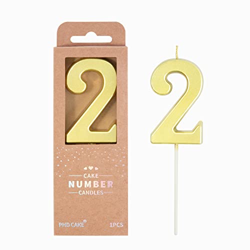 PHD CAKE 2.76 Inch Modern Gold 2 Number Birthday Candles Gold Number Candles Cake Number Candles Party Celebration