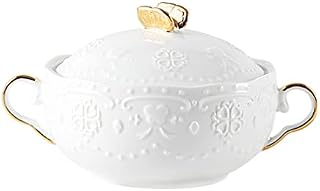 Cabilock Ceramic Soup Bowl with Handles Serving Bowl Cereal Bowl Ramen Dish Stew Bowl Decorative Tableware with Lid and Spoon for Soup Cereal Stew Chill Miso Soup