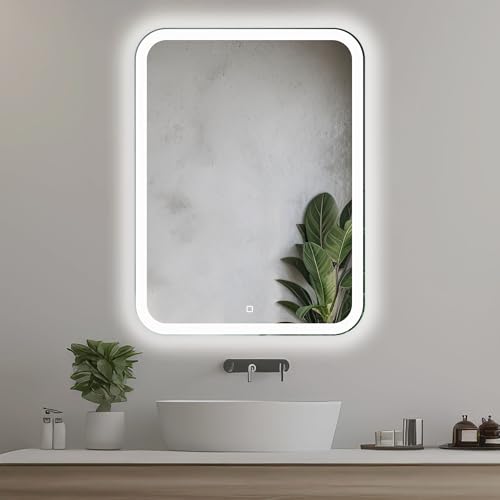 Home Glow Specchio da bagno verticale 60x80cm con luci LED, Specchio da bagno illuminato con...
