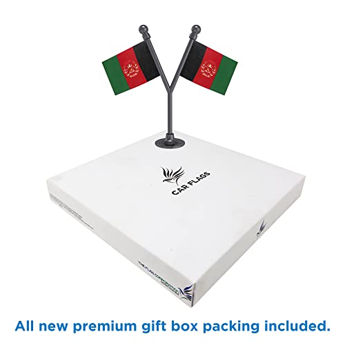 The Flag Corporation Dual Afghanistan Car Dashboard Flag 2in x 3in With A Plastic Dark Knight Grey Base