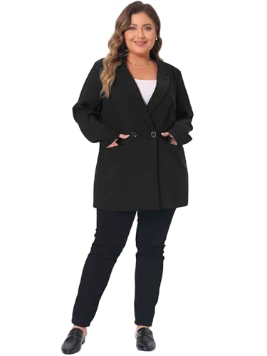 Agnes Orinda Plus Size Blazers for Women Lapel Button with Pocket Office Work Jackets Long Blazer3