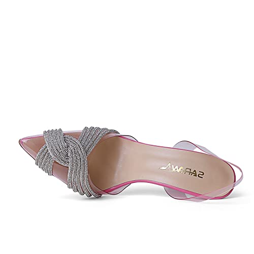 sarawill Women's Sexy Stiletto Pumps Pointed Toe Transparent PVC High Heels Crystal Rhinestones Slingback Party Wedding Shoes for Ladies Fashion3