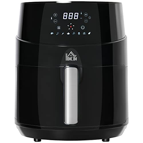 HOMCOM Friggitrice Ad Aria Doppia 8L (2x4L) - 2500W - 8 Programmi, Schermo LED, Finestre Trasparenti - Doppio Cestello Indipendente