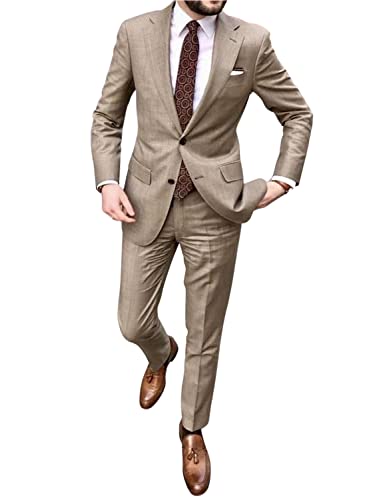 Mrjitor Herren Geschäft Tägliches Abendessen 2-teiliger Smoking Zwei Knöpfe Kerbe Anzugset Satz