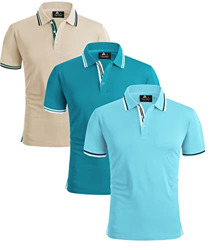 Scodi 110-Beige-Blue Green-Azure Blue Mens Golf Shirts Short Sleeve Print Performance Moisture Wicking Polo Shirt M #TOP4