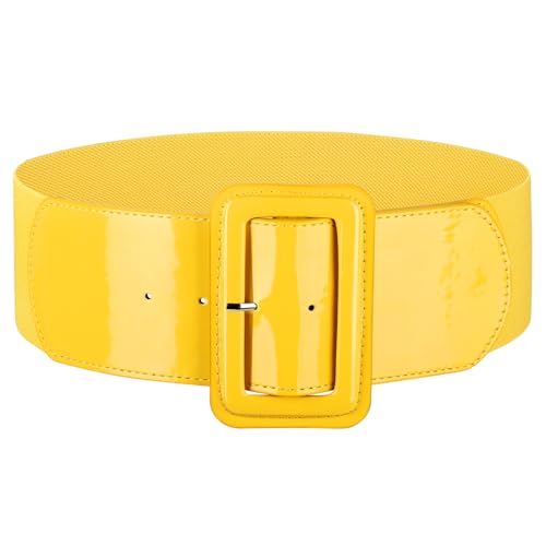 JASGOOD Women Wide Stretchy Belt Vintage Elastic Waist Belt for Dresses Fashion Ladies Waist Patent Leather Belt with Square Buckle