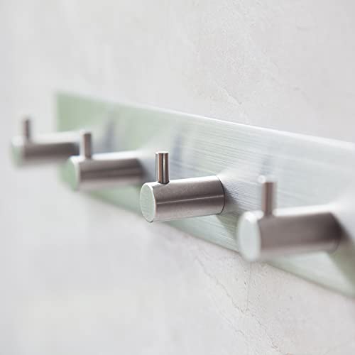 Yenzeen Adhesive Towel Hooks For Bathrooms Shower No Drill Heavy Duty Wall Hooks Self Adhesive Towel Rack Stick On Wall Coats Hooks Brushed Nickel Adhesive Hanger For Kitchen,Door,Key,4 Hooks Silver thumb #3