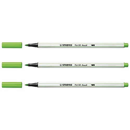 STABILO Set di 3 pennarelli punta pennello penna 68 brush verde chiaro