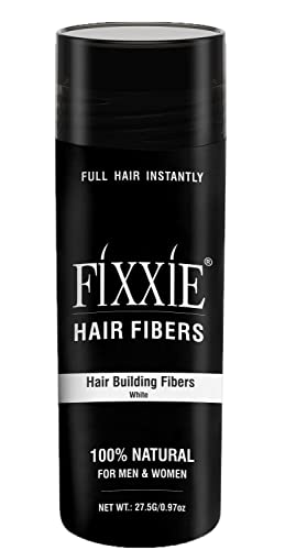 FIXXIE Hair Fibers WHITE for Thinning Hair 27.5g Bottle, Hair Fibre Concealer for Hair Loss for Men and Women, Naturally Thicker Looking Hair with Keratin Hair Fibres