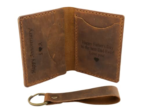 Personalized Wallet For Men, Custom Wallets For Men, Personalized Gifts For Boyfriend, Customized Bifold Minimalist Wallet Engraved Distressed Leather Wallet For Him (Brown)