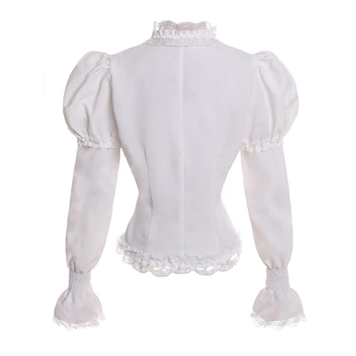 Victorian Blouse for Women Vintage Lace Ruffle Neck Puff Long Sleeve Shirt Tops3