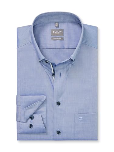 OLYMP Herren Oberhemd Langarm Luxor,Pin Point,466 Comfort Fit 20,04 Button-Down-Kragen,Rauchblau 13,42