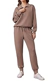 PINSPARK Jogginganzug Damen Set Trainingsanzug Halber Reißverschluss Zweiteiler Tracksuit Langarm Outfit Freizeitanzug Einfarbig Jogger Sportanzug Taupetastisch S