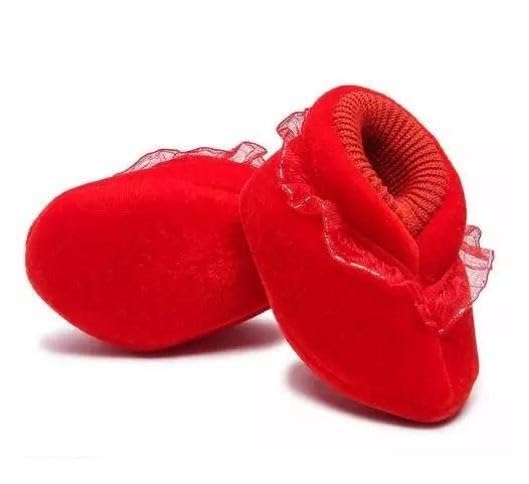 Traders Baby Infants Shoes Cute Baby Booties Soft Fabric Foot with Comfortable Design for Infant Girls Red 9-12 Months-image-33