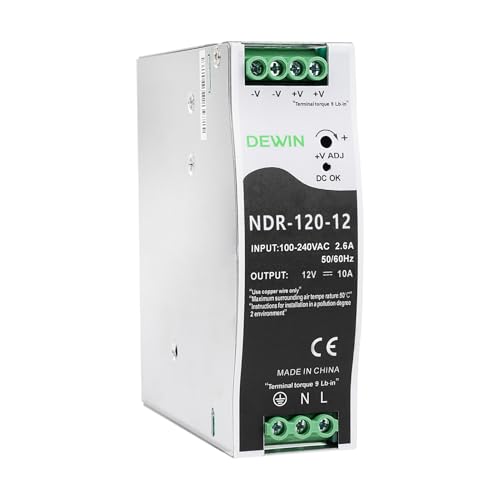 DEWIN Alimentation sur Rail DIN, NDR-120-12 120W DC 12V 10A Alimentation 12v 100-240VAC 2.6A