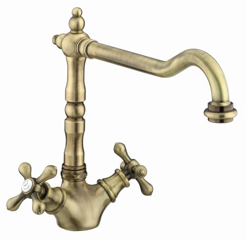 Bristan Colonial Sink Mixer with Easyfit Installation, Deck Mounted Kitchen Taps Mixers, Antique Bronze Finish