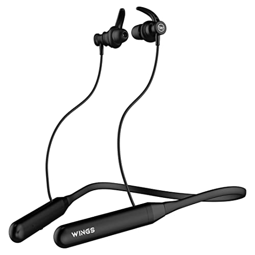 Wings Phantom 110 Neckband with ENC Mic,Dual Pairing, 20 hrs Playtime, Bluetooth 5.3,Dedicated Bass Boost Mode and Gaming Mode with 50ms Ultra Low Latency Headphones. (Black)
