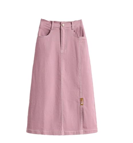 Mid-Length Slits Denim Skirt Women's Elastic High Waist All-Match Half-Length Skirt