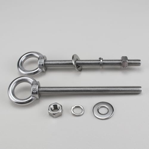 Image of M12 x 150mm Stainless Steel Eye Bolt with Nuts 2 Pack, 15 /32 inch x 6 inch Long Shoulder Lifting Ring Eye Bolt for Boat & Hanging, Heavy Duty Marine Grade Threaded Eyebolts for Tie Down Outdoor