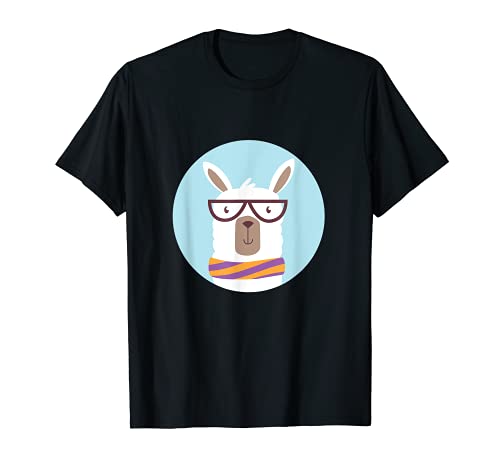 Llama With Scarf And Glasses Alpaca Animal Themed Costume T-Shirt, Black