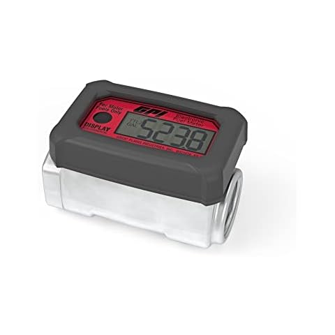 GPI 113255-1, (GALLONS) 01A31GM Aluminum Turbine Fuel Flowmeter with Digital LCD Display, 3-30 GPM, 1-Inch FNPT Inlet/Outlet, 0.75-Inch Reducer Bushings, ±5% Accuracy Cover