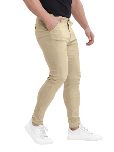 PLEPAN Men's Slim Fit Stretch Dress Pants Light Khaki 34W-30L