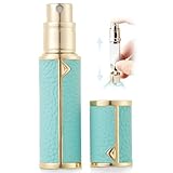 SINNMAO アトマイザー 香水【5ml・底部充填・高級レザーケース・携帯用】ミニ ポータブル クイック 香水噴霧器 ワンタッチ補充 漏れない コンパクトデザイン 小分けボトル 旅行 デート 仕事 男女兼用 (青)
