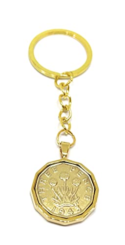 Moneda de 82 cumpleaños de 1943 en llavero de tres peniques de plata y oro para aniversarios