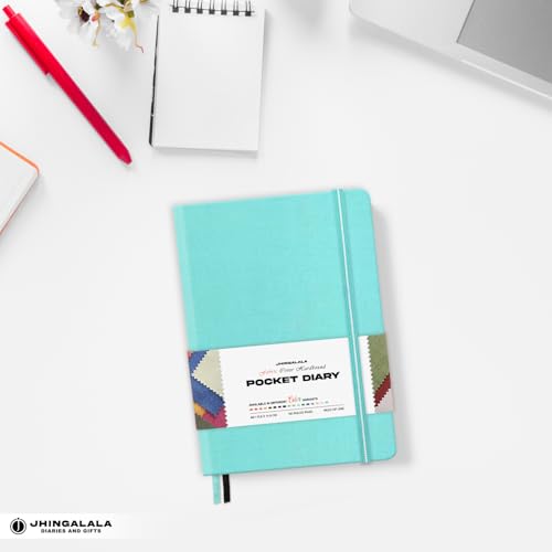 Image of Jhingalala Diaries - Fabric Cover Hardbound Pocket Journal Notebook I Fabric Series Journal Diary For Girls and Women I Pocket Diary With Elastic Closure I Size A6 I 192 Ruled Pages (Teal)