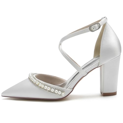 Escarpins de mariée blancs FGRID pointus à talon carré pointure 43