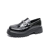 Men's Leather Printed Platform Slip-On Penny Loafers Fashion Round Toe Metal Decoration Non-Slip Lug Sole Business Dress Shoes for Driving Office Party (Black,13)