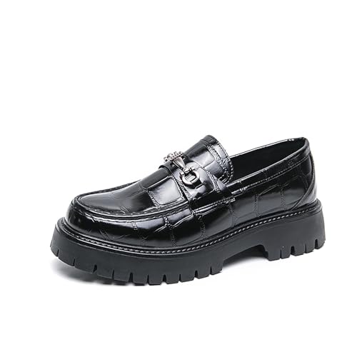 Men's Leather Printed Platform Slip-On Penny Loafers Fashion Round Toe Metal Decoration Non-Slip Lug Sole Business Dress Shoes for Driving Office Party (Black,10)
