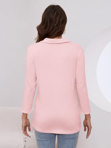 Minetom Women's V Neck 3/4 Sleeve Tops Quarter Zip Collared Shirts Polo Shirts Summer Tees4