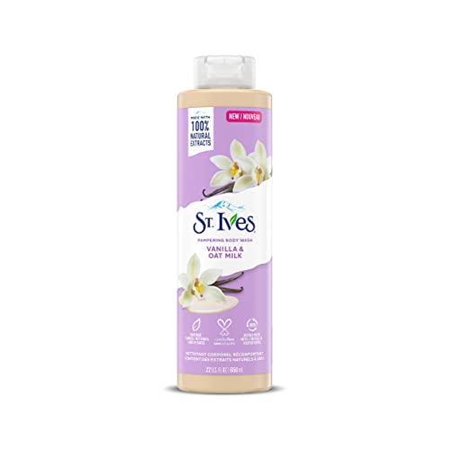 St. Ives Pampering Body Wash (650ml) Vanilla & Oat Milk Made with Plant-Based Cleansers & 100% Natural Extracts 16 oz Shower Gel, White