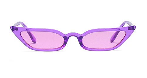 90s Vintage Retro Inspired Narrow Cateye Sunglasses for Women Colorful Skinny Small Fashion Cat Eye Glasses (Purple, 52)