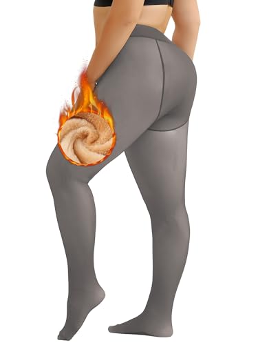 Image of Fleece Lined Tights Women Warm Thick Pantyhose Fake Translucent Fleece Sheer Tights Thermal High Waist Leggings
