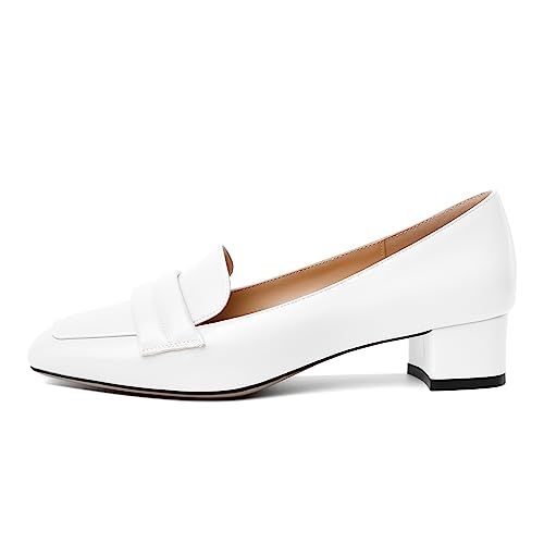 Joseywade Women Low Block Chunky Heel Pumps Square Toe Slip On 1.5'' Closed Toe Loafer Shoes for Wedding Office Evening Workplace2