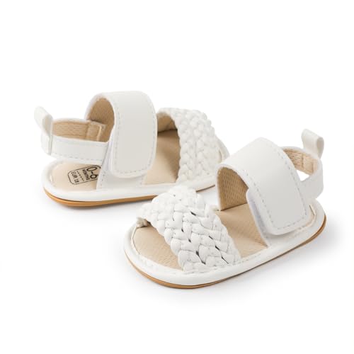 Image of HsdsBebe Baby Girls Sandals Bohemia Flower Bow Soft Sole Toddler First Walkers Beach Summer Shoes