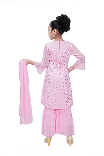 CLOTH ADDA Ethnic Indian Girls Kurta Plazzao Dress Set, Thread Sequin Embriodery, Size 3 Years to 16 Years