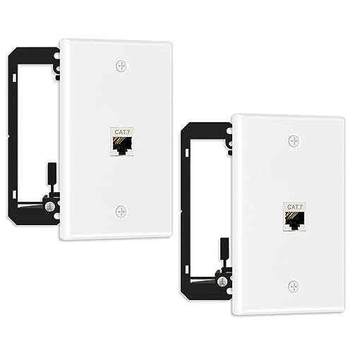 FGB 2 Pack Ethernet Wall Plate, 1 Port Keystone Wall Plate with Bracket and Cat7 Shielded RJ...