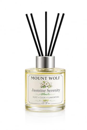Image of Jasmine Serenity Reed Diffuser Air Freshener 50ml with 5 Premium Black Reed Sticks | Long Lasting Floral Fragrance for Home, Bathroom, Office desks & Small Rooms