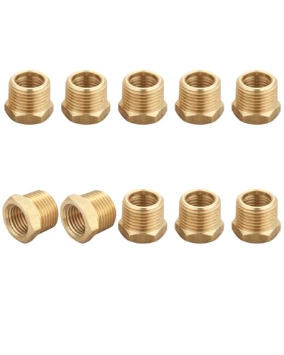 T TANYA HARDWARE 3/8 Inch Male x 1/4 Inch Female Reducing Adapter, NPT Brass Hex Bushing, Hex Head Pipe Fitting (Pack of 10)