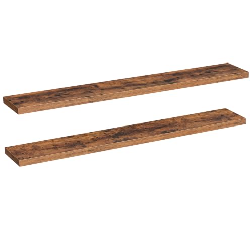 Image of HOOBRO 70.9 inch Floating Shelves for Wall, Set of 2 Wall Mounted Shelf | Hanging Shelf with Invisible Brackets, for Wall Decor Storage in Bathroom Bedroom Kitchen Living Room Office, Rustic Brown