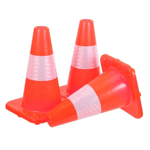 UTHCLO 3 Pièces Lot de 3 Cônes de Chantier en Plastique Orange 30 CM, Cônes de Sécurité Réfléchissants pour Sol Mouillé avec Triangle Réflecteur, Barrières de Signalisation Portables pour