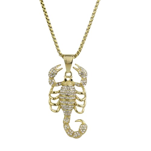 Joddfly Collier avec pendentif scorpion, plaqué or 18 carats, cristal de zircone, style hip-hop, 23,6 + 5 cm, Standard size, Acier inoxydable, Pas de gemme