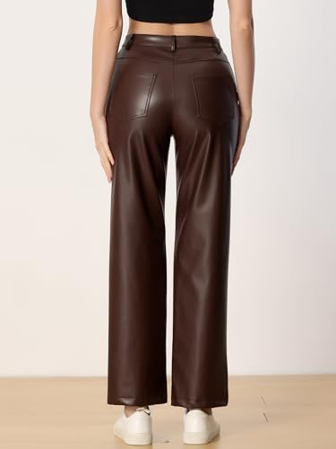 Allegra K Faux Leather Pants for Women's High Waist Straight Leg Punk PU Trousers3