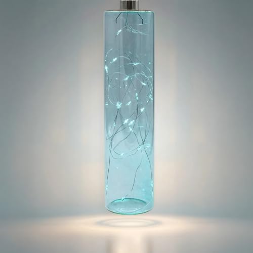 Spetebo Lampada a sospensione a LED in vetro blu petrolio con timer – 24 x 6 cm – Lampada decorativa a sospensione funzionamento a batteria bianca calda – Lampada decorativa a sospensione lampada in