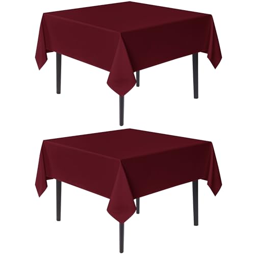 Image of sancua Square Tablecloths 54x54 Inch Burgundy Fabric Table Cloth, 2 Pack