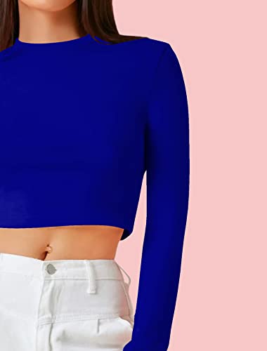 Image of Dream Beauty Fashion Women's Casual Round Neck Long Sleeves Stylish Crop Top - 17 inch Inches (Tee-Tally 02)