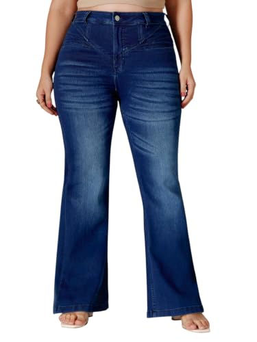 Image of Miss Chase A+ Women's Wide-Leg High-Rise Regular-Length Stretchable Cargo Denim Jeans